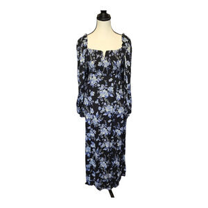 Free People Midi Dress Womens XS Black Purple Floral Jaymes Dark Cottagecore NWT